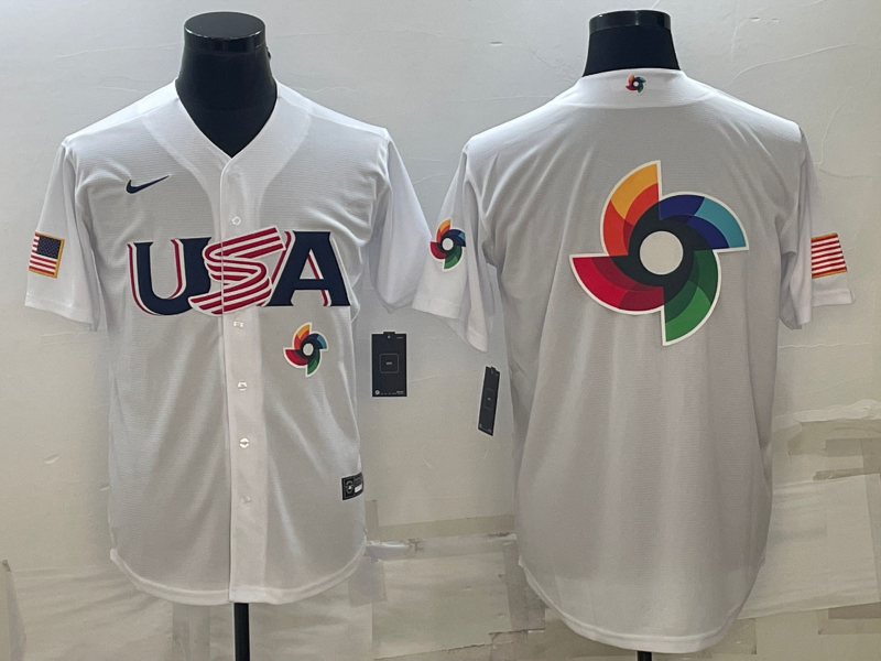 USA 2023 White World Big Logo With Patch Classic Stitched Jersey