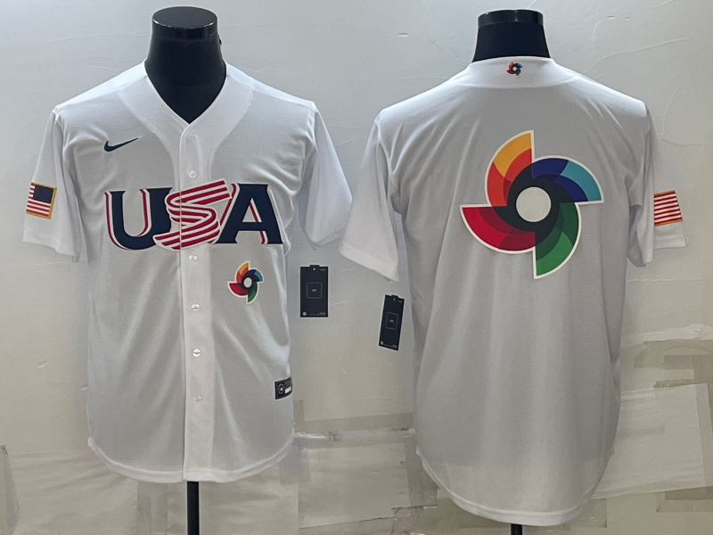 USA 2023 White World Big Logo Classic Stitched Jersey