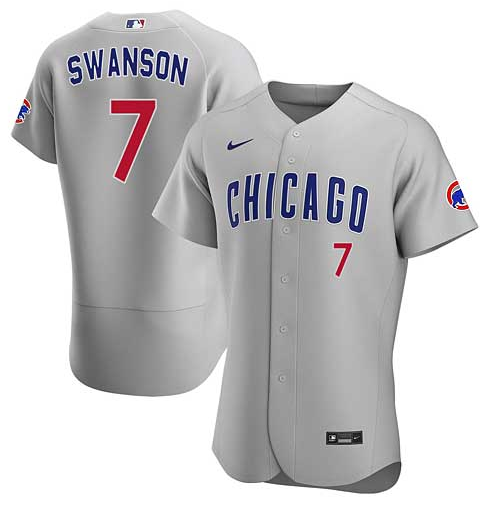 Chicago Cubs #7 Dansby Swanson Grey Flex Base Stitched Jersey