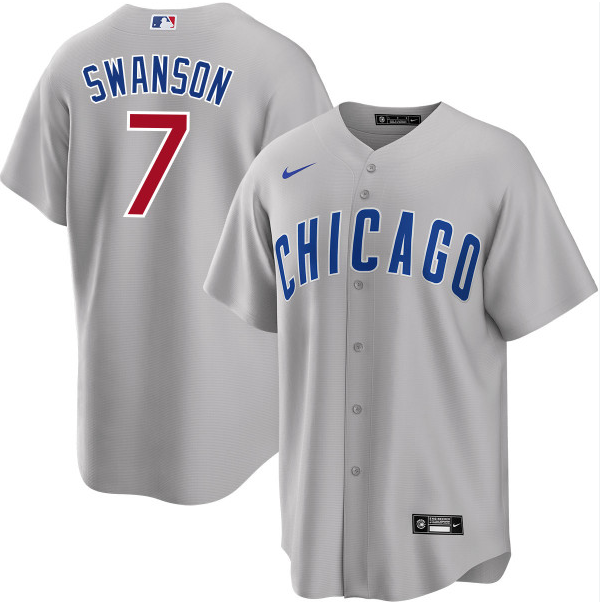 Chicago Cubs #7 Dansby Swanson Grey Cool Base Stitched Jersey