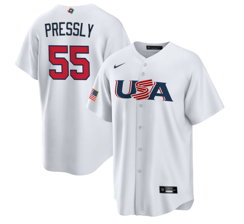 USA #55 Ryan Pressly 2023 White World Classic Stitched Jersey