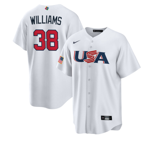USA #38 Devin Williams 2023 White World Classic Stitched Jersey