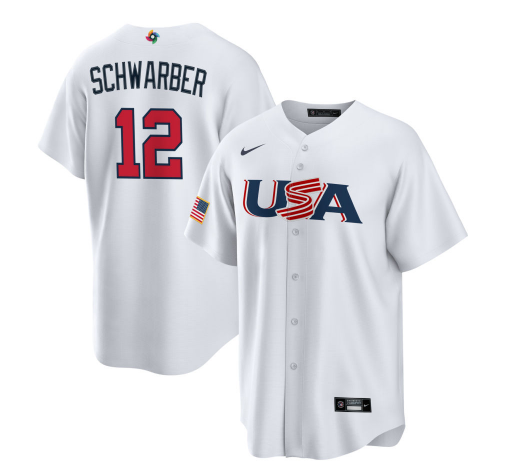 USA #12 Kyle Schwarber 2023 White World Classic Stitched Jersey