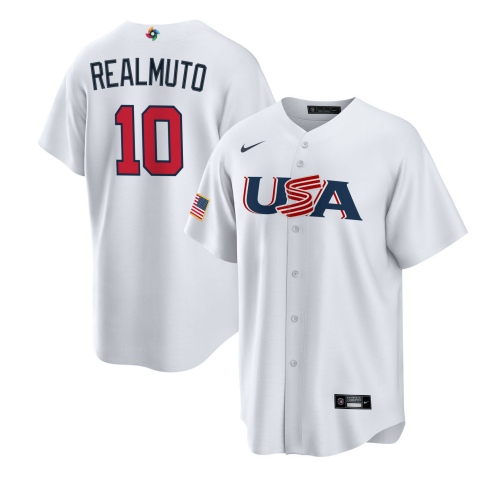 USA #10 J.T. Realmuto 2023 White World Classic Stitched Jersey
