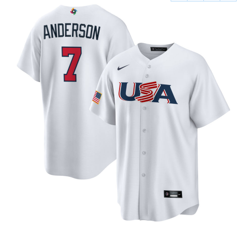 USA #7 Tim Anderson 2023 White World Classic Stitched Jersey