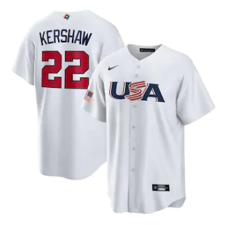 USA #22 Clayton Kershaw 2023 White World Classic Stitched Jersey
