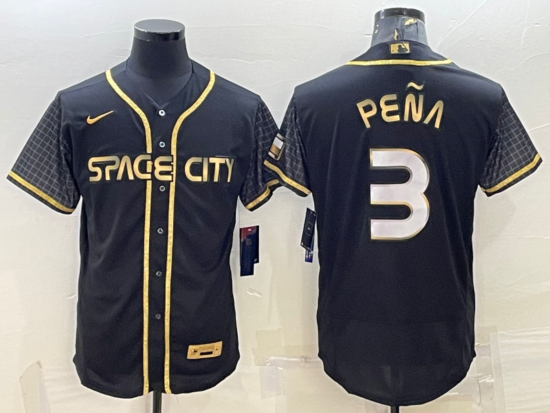 Houston Astros #3 Jeremy PeNa Black Gold 2022 World Series City Connect Flex Base Stitched Jersey