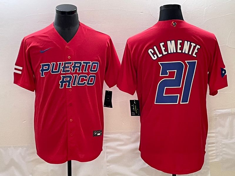 Puerto Rico #21 Roberto Clemente 2023 Red World Classic Stitched Jersey