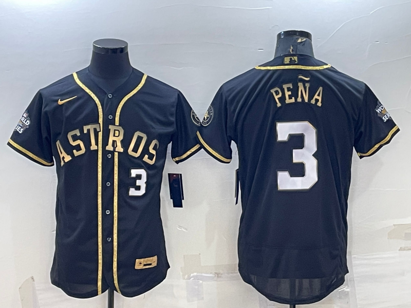 Houston Astros #3 Jeremy PeNa Black Gold 2022 World Series Flex Base Stitched Jersey