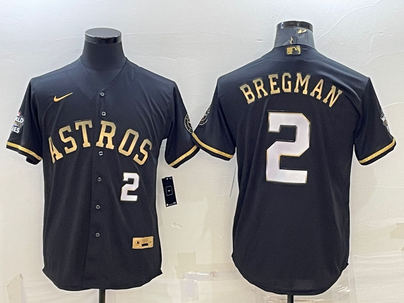 Houston Astros #2 Alex Bregman Black Gold 2022 World Series Stitched Jersey