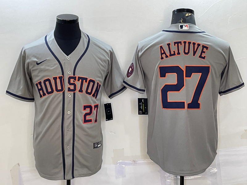 Houston Astros #27 Jose Altuve Grey With Patch Cool Base Stitched Jersey