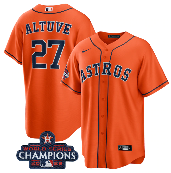 Houston Astros #27 Jose Altuve Orange 2022 World Series Champions Stitched Jersey