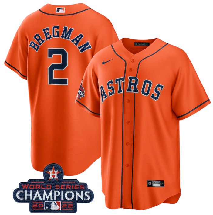 Houston Astros #2 Alex Bregman Orange 2022 World Series Champions Stitched Jersey