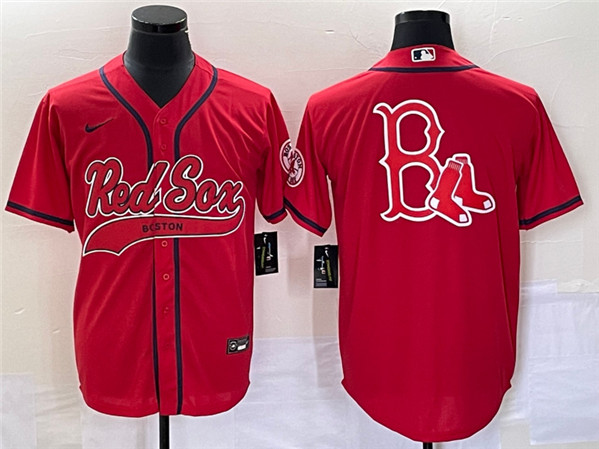Boston Red Sox Red Team Big Logo With Patch Cool Base Stitched Jersey