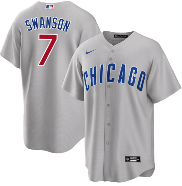 Chicago Cubs #7 Dansby Swanson Gray Cool Base Stitched Jersey