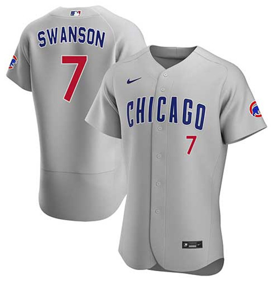 Chicago Cubs #7 Dansby Swanson Gray Flex Base Stitched Jersey