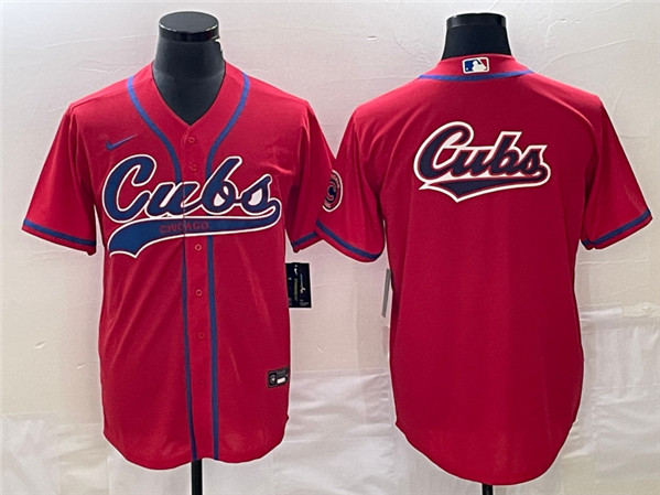 Chicago Cubs Red Team Big Logo Cool Base Stitched Jersey