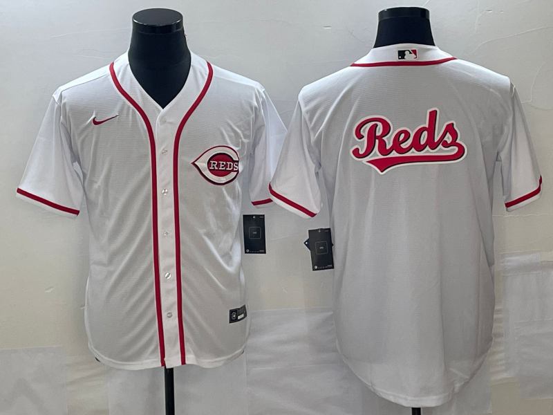 Cincinnati Reds White Team Big Logo Cool Base Stitched Jersey