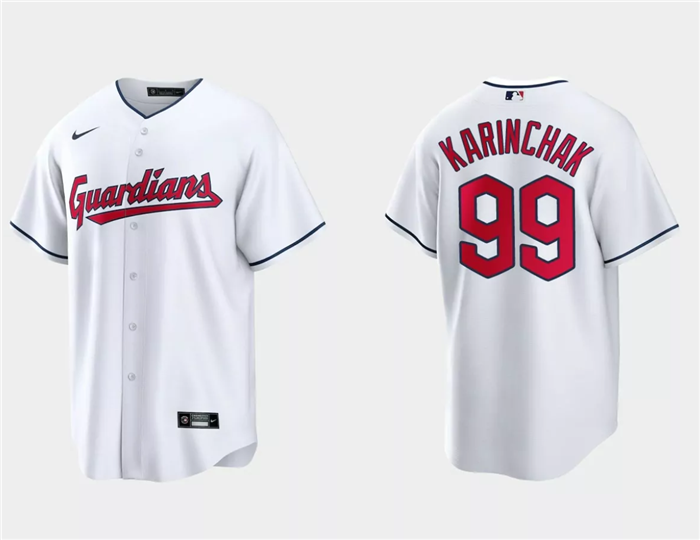Cleveland Guardians #99James Karinchak White Cool Base Stitched Jersey
