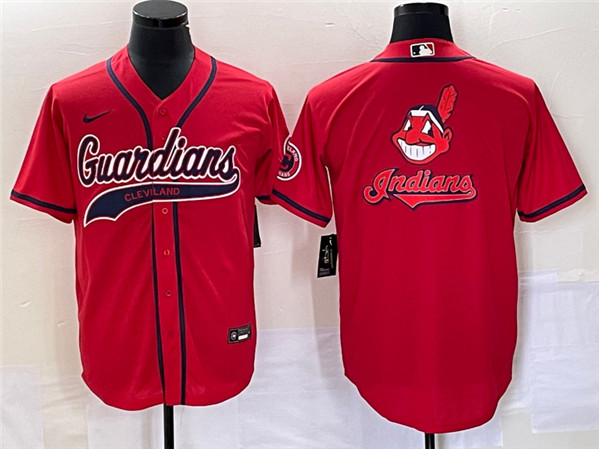 Cleveland Guardians Red Team Big Logo With Patch Cool Base Stitched Jersey