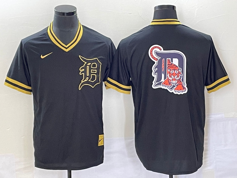 Detroit Tigers Black Team Big Logo Cool Base Stitched Jersey
