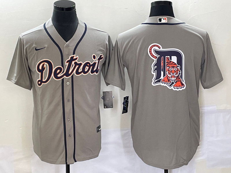 Detroit Tigers Gray Team Big Logo Cool Base Stitched Jersey
