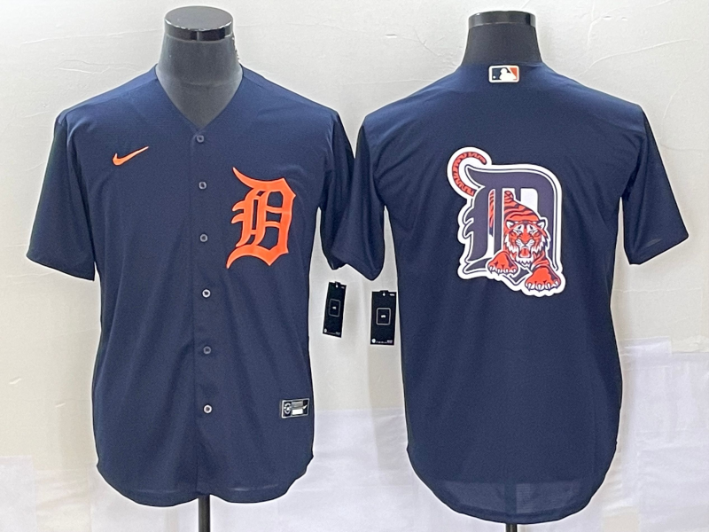 Detroit Tigers Navy Orange Team Big Logo Cool Base Stitched Jersey