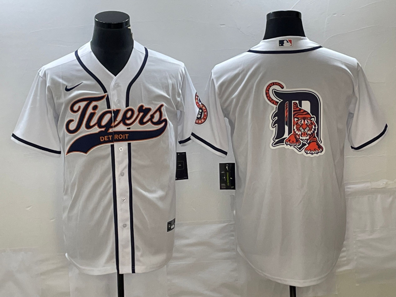 Detroit Tigers White Team Big Logo Cool Base Stitched Jersey