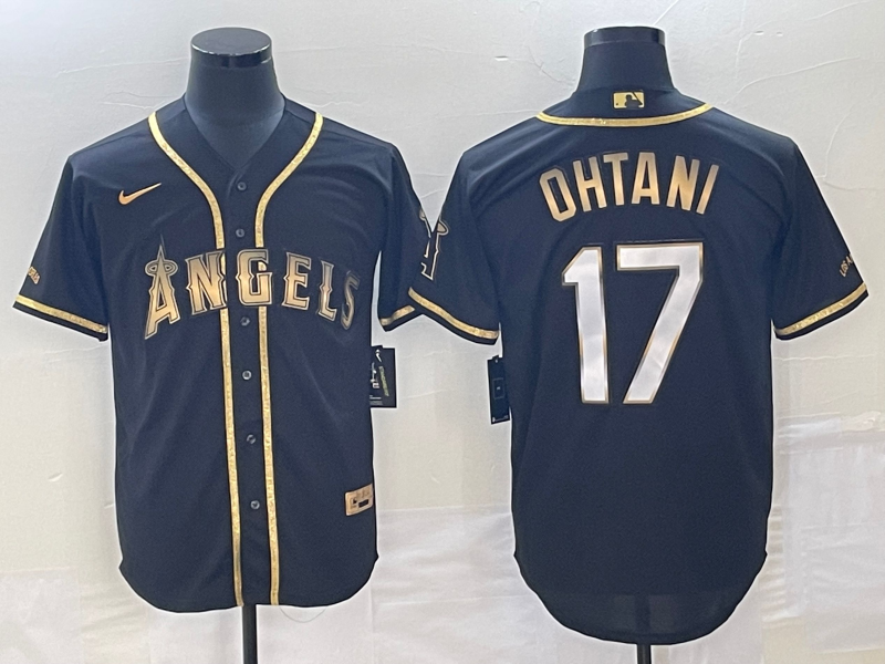 Los Angeles Angels #17 Shohei Ohtani Black Gold Cool Base Stitched Jersey