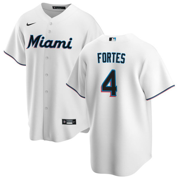 Miami Marlins #4 Nick Fortes White Cool Base Stitched Jersey