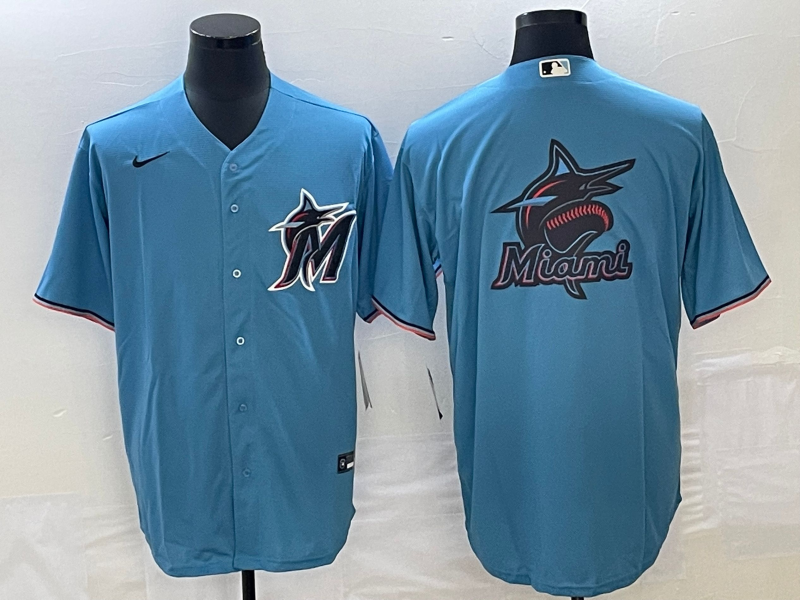 Miami Marlins Blue Team Big Logo Cool Base Stitched Jersey