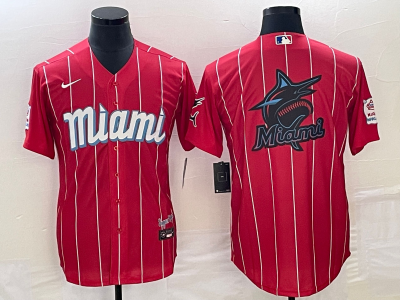 Miami Marlins Red Team Big Logo Cool Base Stitched Jersey
