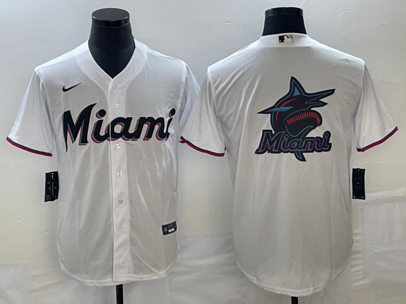 Miami Marlins White Team Big Logo Cool Base Stitched Jersey