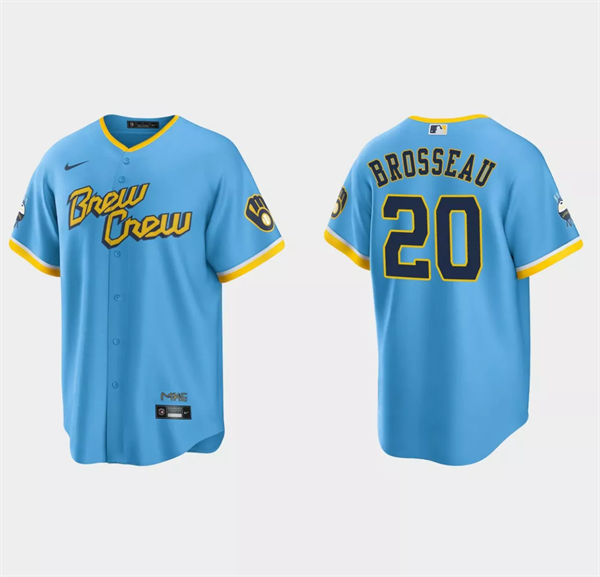 Milwaukee Brewers #20 Mike Brosseau Powder Blue 2022 City Connect Cool Base Stitched Jersey