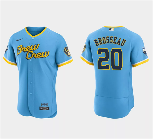 Milwaukee Brewers #20 Mike Brosseau Powder Blue 2022 City Connect Flex Base Stitched Jersey