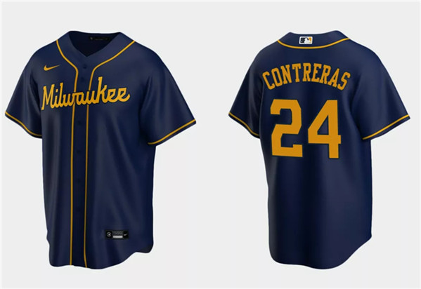 Milwaukee Brewers #24 William Contreras Navy Cool Base Stitched Jersey