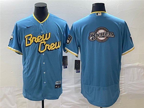 Milwaukee Brewers Powder Blue Team Big Logo City Connect Flex Base Stitched Jersey