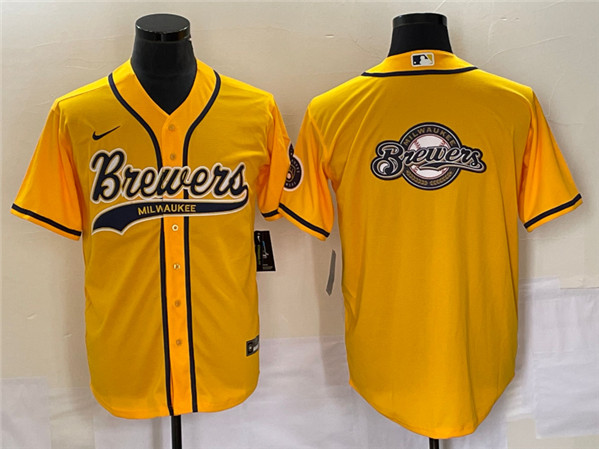 Milwaukee Brewers Yellow Team Big Logo Cool Base Stitched Jersey