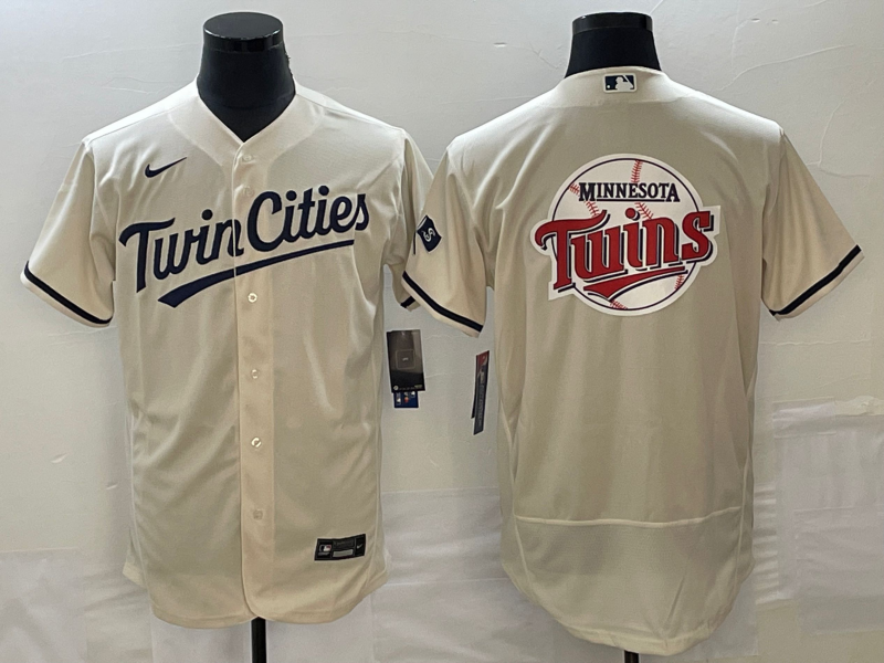 Minnesota Twins Cream Team Big Logo Flex Base Stitched Jersey