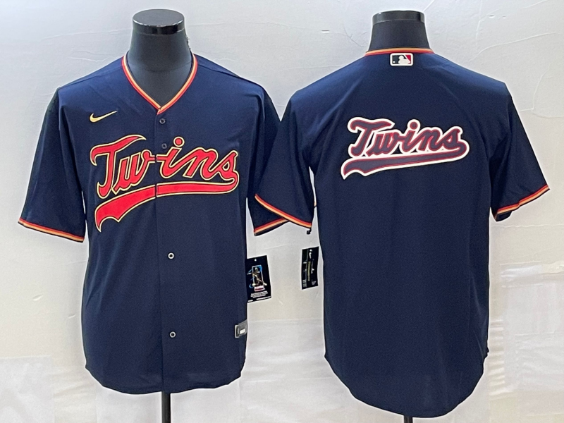 Minnesota Twins Navy Team Big Logo Cool Base Stitched Jersey