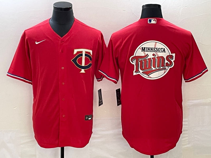 Minnesota Twins Red Team Big Logo Cool Base Stitched Jersey