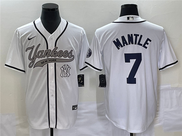 New York Yankees #7 Mickey Mantle White With Patch Cool Base Stitched Jersey