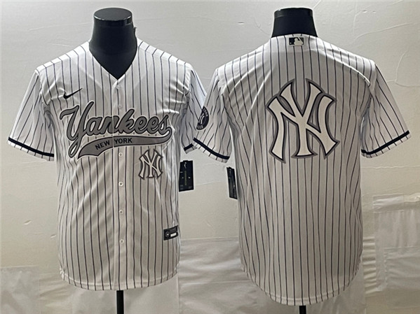 New York Yankees White Team Big Logo Cool Base With Patch Stitched Jersey
