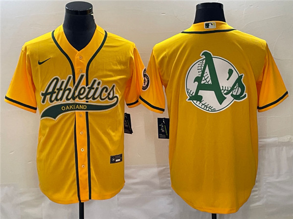 Oakland Athletics Yellow Team Big Logo Cool Base Stitched Jersey 001