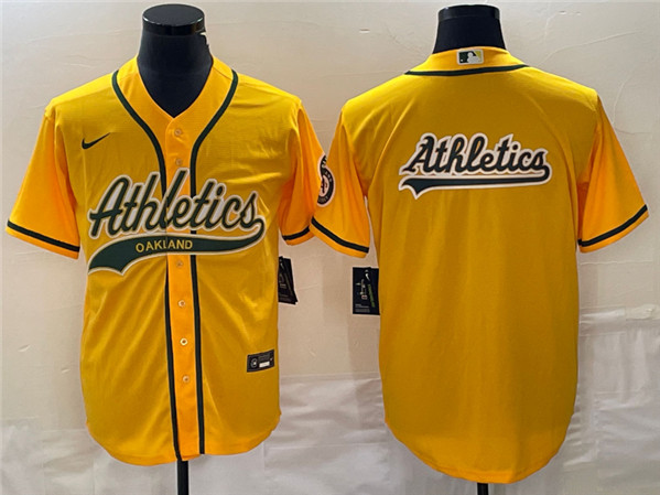 Oakland Athletics Yellow Team Big Logo Cool Base Stitched Jersey 002