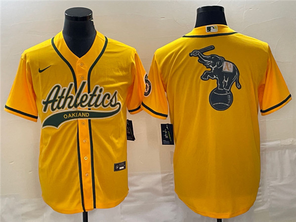 Oakland Athletics Yellow Team Big Logo Cool Base Stitched Jersey 003