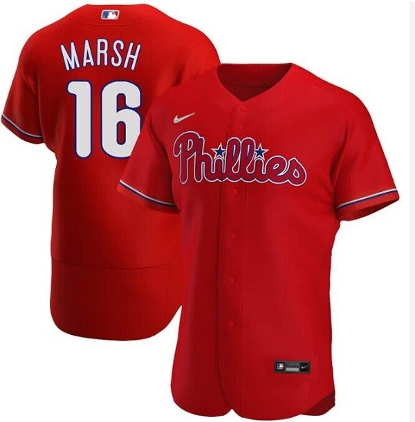 Philadelphia Phillies #16 Brandon Marsh Red Flex Base Stitched Jersey
