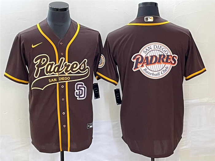 San Diego Padres Brown Team Big Logo In Back Cool Base With Patch Stitched Jersey