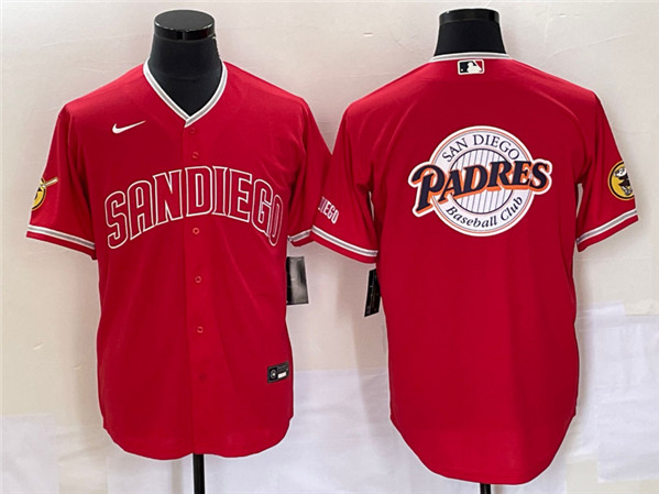 San Diego Padres Red Team Big Logo Cool Base With Patch Stitched Jersey