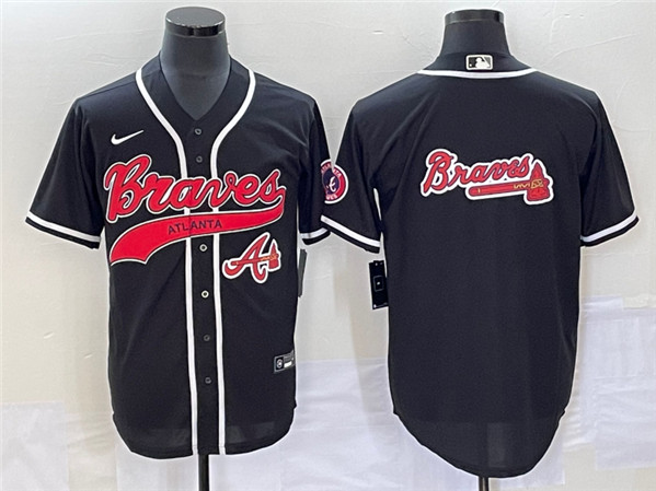 Atlanta Braves Black Team Big Logo Cool Base With Patch Stitched Jersey